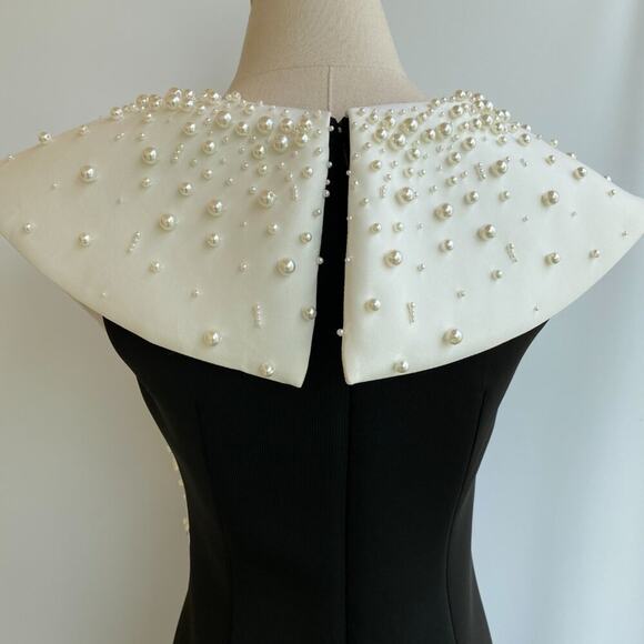 Badgley Mischka Monochrome Pearl Adorned Cocktail Dress sz 2 - Picture 8 of 12